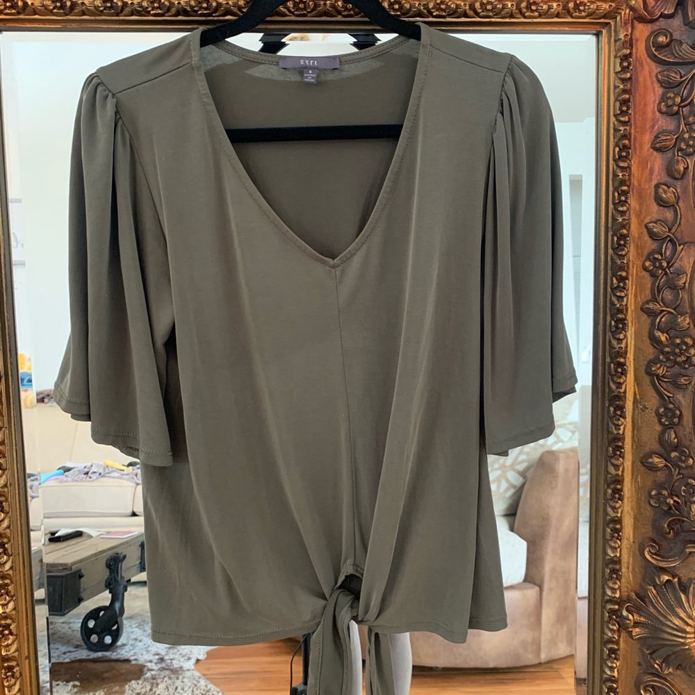Olive Top with tie in front